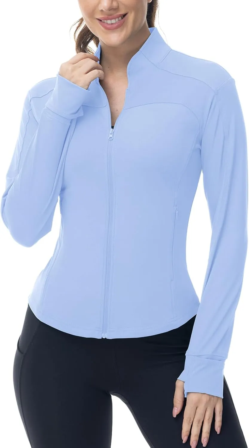 BGOWATU Women's Workout Jacket Lightweight Zip up Running Athletic Jackets with Thumb Holes