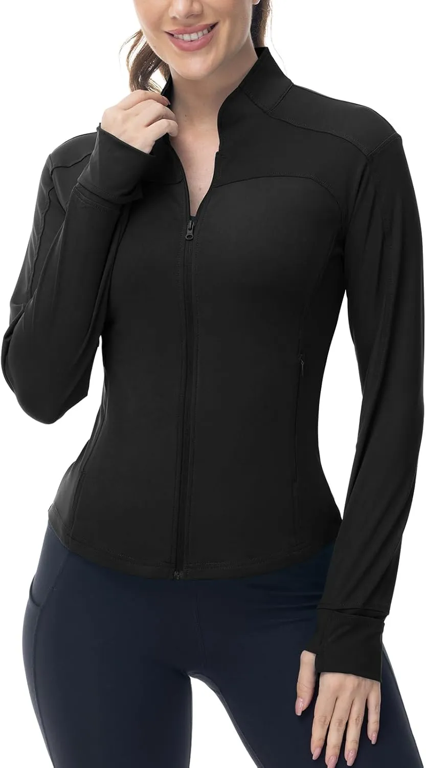 BGOWATU Women's Workout Jacket Lightweight Zip up Running Athletic Jackets with Thumb Holes