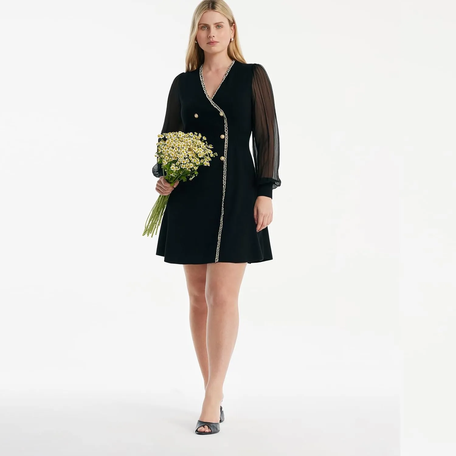 Black Dress for Women Formal Silk or Lace Long Sleeves V Neck Velvet Dresses