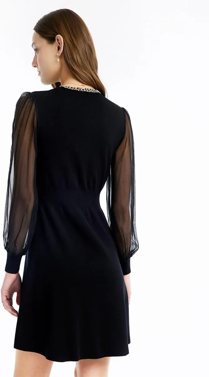 Black Dress for Women Formal Silk or Lace Long Sleeves V Neck Velvet Dresses
