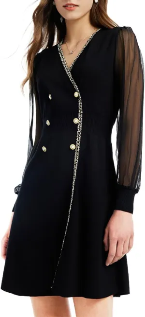Black Dress for Women Formal Silk or Lace Long Sleeves V Neck Velvet Dresses