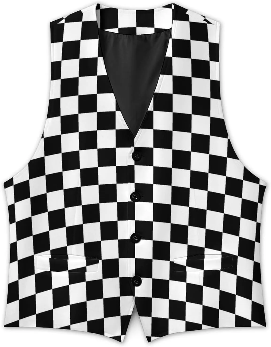 Black White Racing Checkered Funny Men's Formal Suit Vest Casual Business Dress Waistcoat Printed Vest Slim Fit
