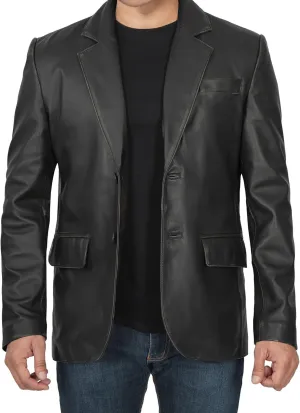 Blingsoul Real Lambskin Mens Leather Blazer - Casual 2 Buttons Leather Jacket for Men