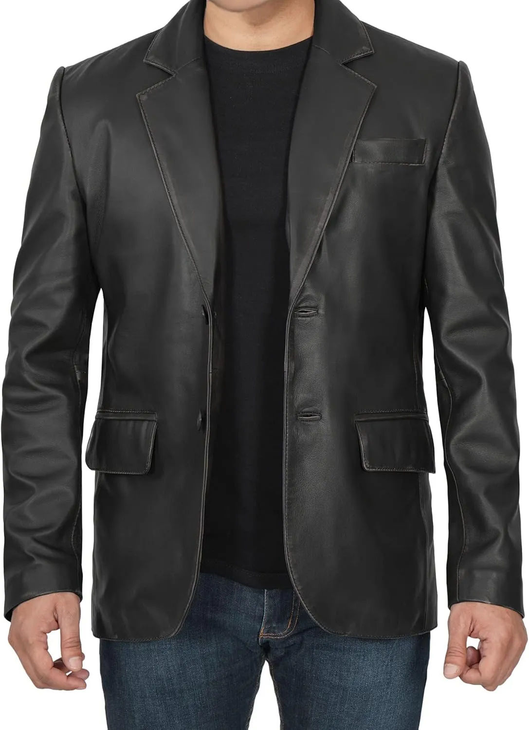 Blingsoul Real Lambskin Mens Leather Blazer - Casual 2 Buttons Leather Jacket for Men