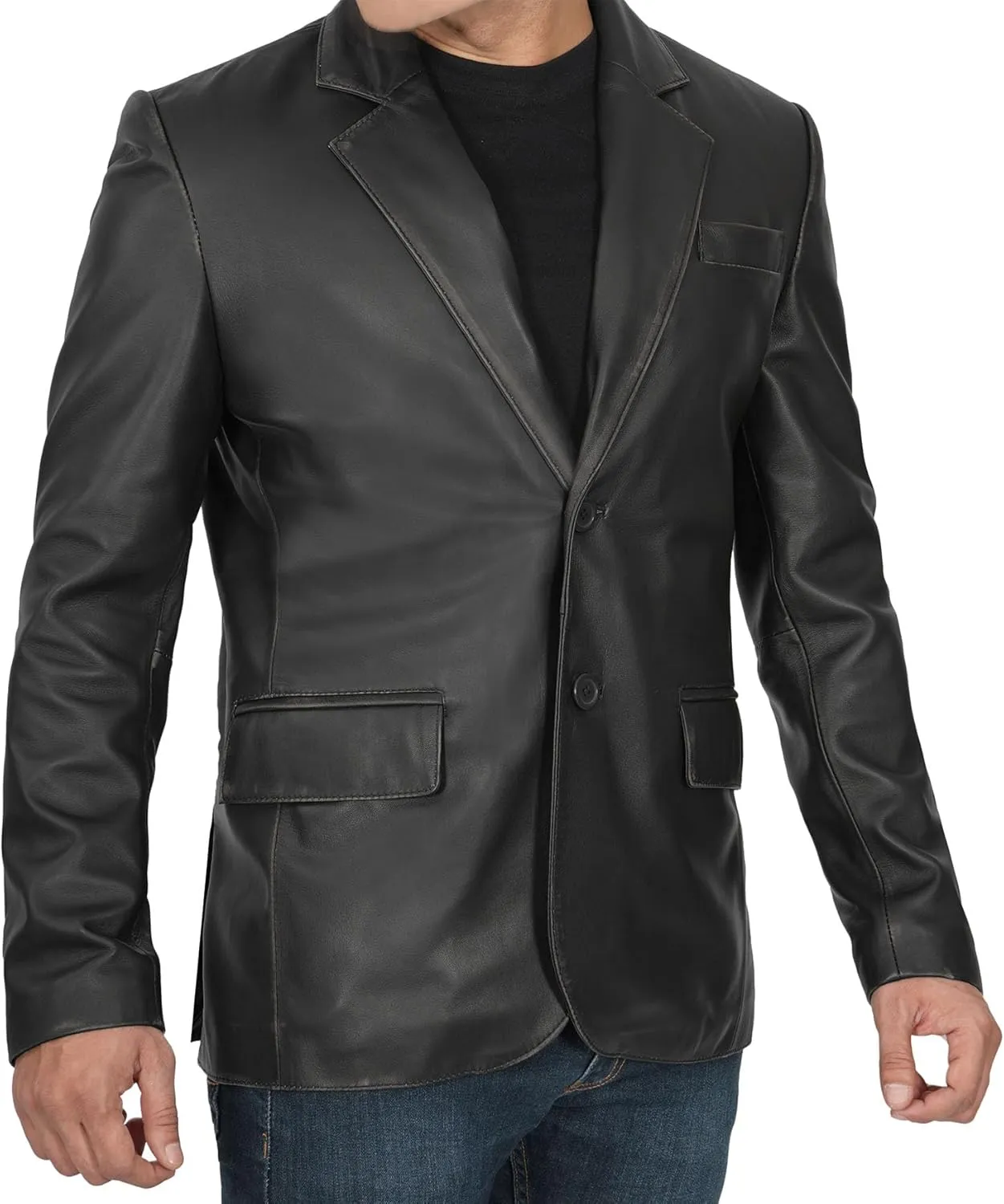 Blingsoul Real Lambskin Mens Leather Blazer - Casual 2 Buttons Leather Jacket for Men