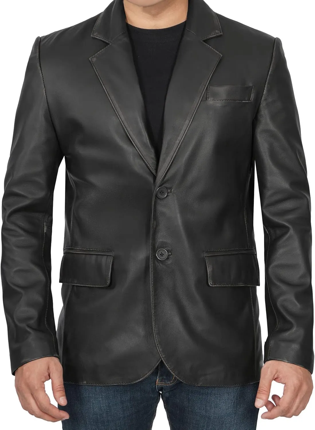 Blingsoul Real Lambskin Mens Leather Blazer - Casual 2 Buttons Leather Jacket for Men