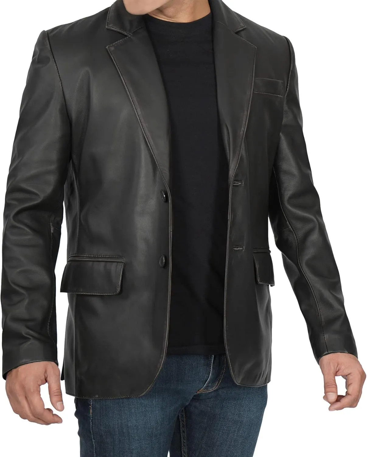 Blingsoul Real Lambskin Mens Leather Blazer - Casual 2 Buttons Leather Jacket for Men