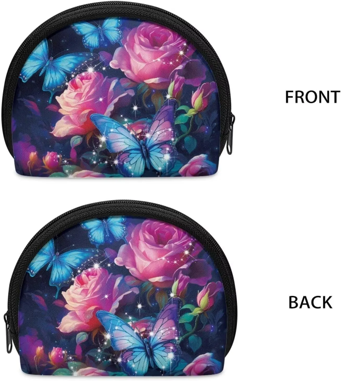 Blue Butterfly Skincare Bag Rose Small Pouch for Purse Lazy Makeup Bag Soft Fabric Cosmetic Pouch Makeup Bag Zipper Pouch Round Makeup Bag Gift for Friends Family Sisters, CZA37