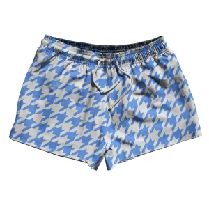Blue Carolina And White Houndstooth 2.5" Swim Shorts Made In USA
