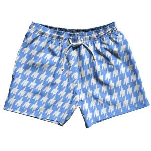 Blue Carolina And White Houndstooth 5" Swim Shorts Made In USA
