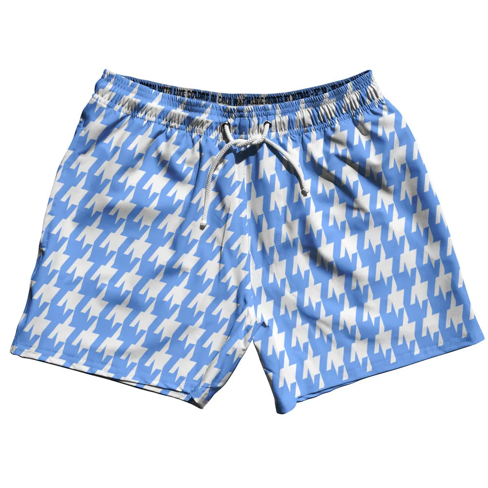 Blue Carolina And White Houndstooth 5" Swim Shorts Made In USA