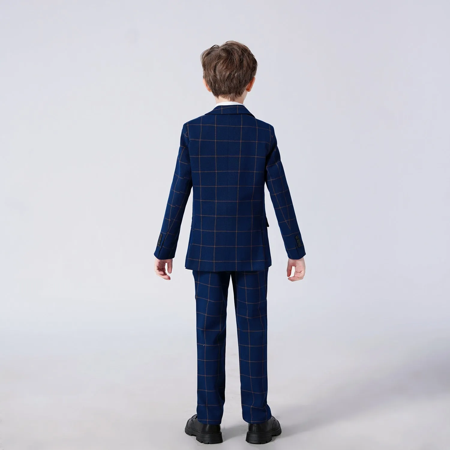 Blue Plaid Elegant Formal 4 Piece Boys Suits With Jacket Pants Shirt Tie