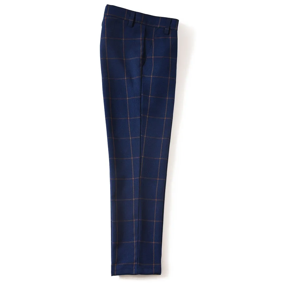 Blue Plaid Elegant Formal 4 Piece Boys Suits With Jacket Pants Shirt Tie