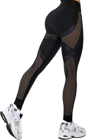 Bona Fide Premium Quality Mesh Leggings for Women with Unique Design - Comfortable Womens Workout Leggings for Gym, Yoga