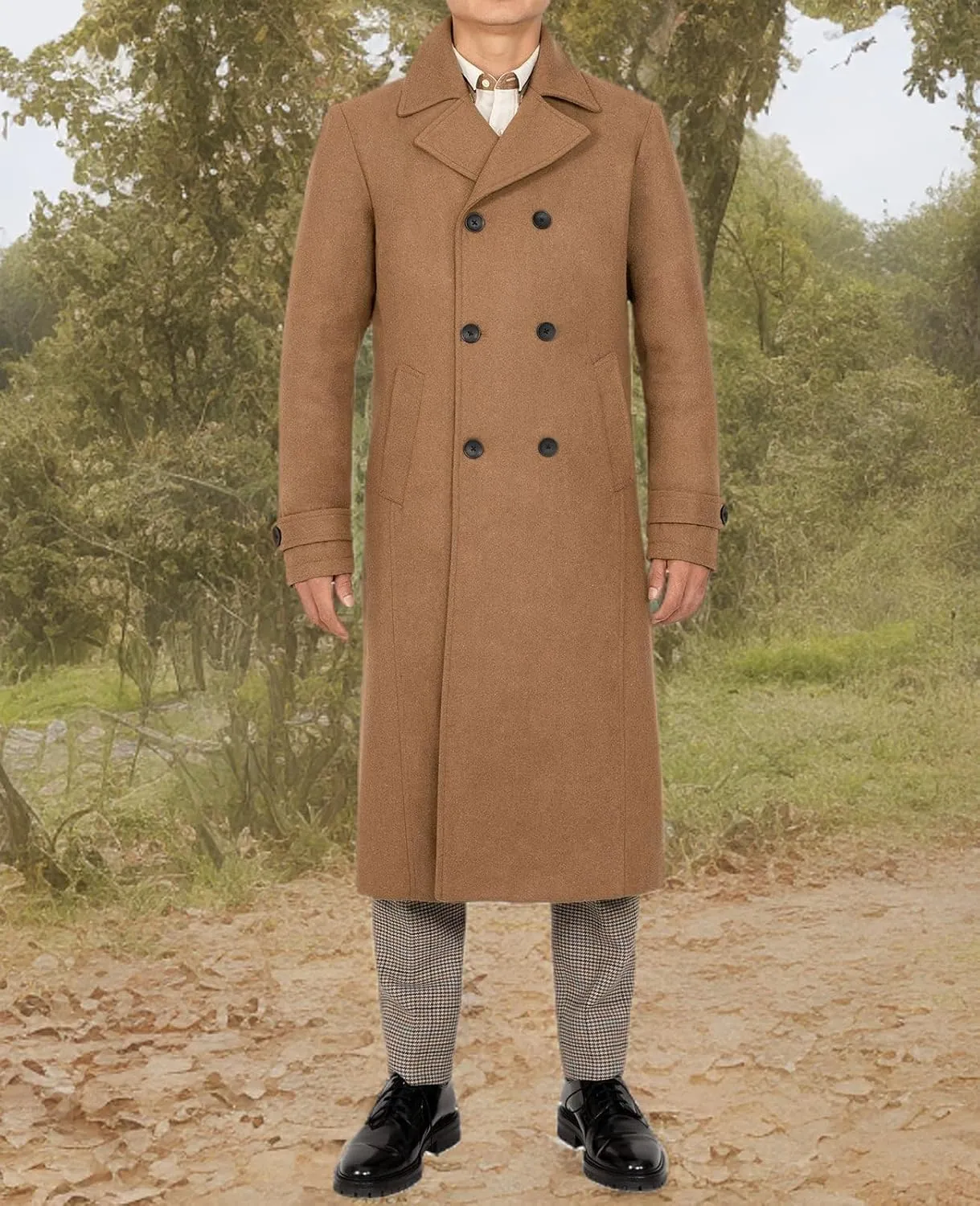 Bonnorth Men's Premium Wool Blend Full Length Trench Coat Winter Double Breasted Notch Lapel Pea Coats
