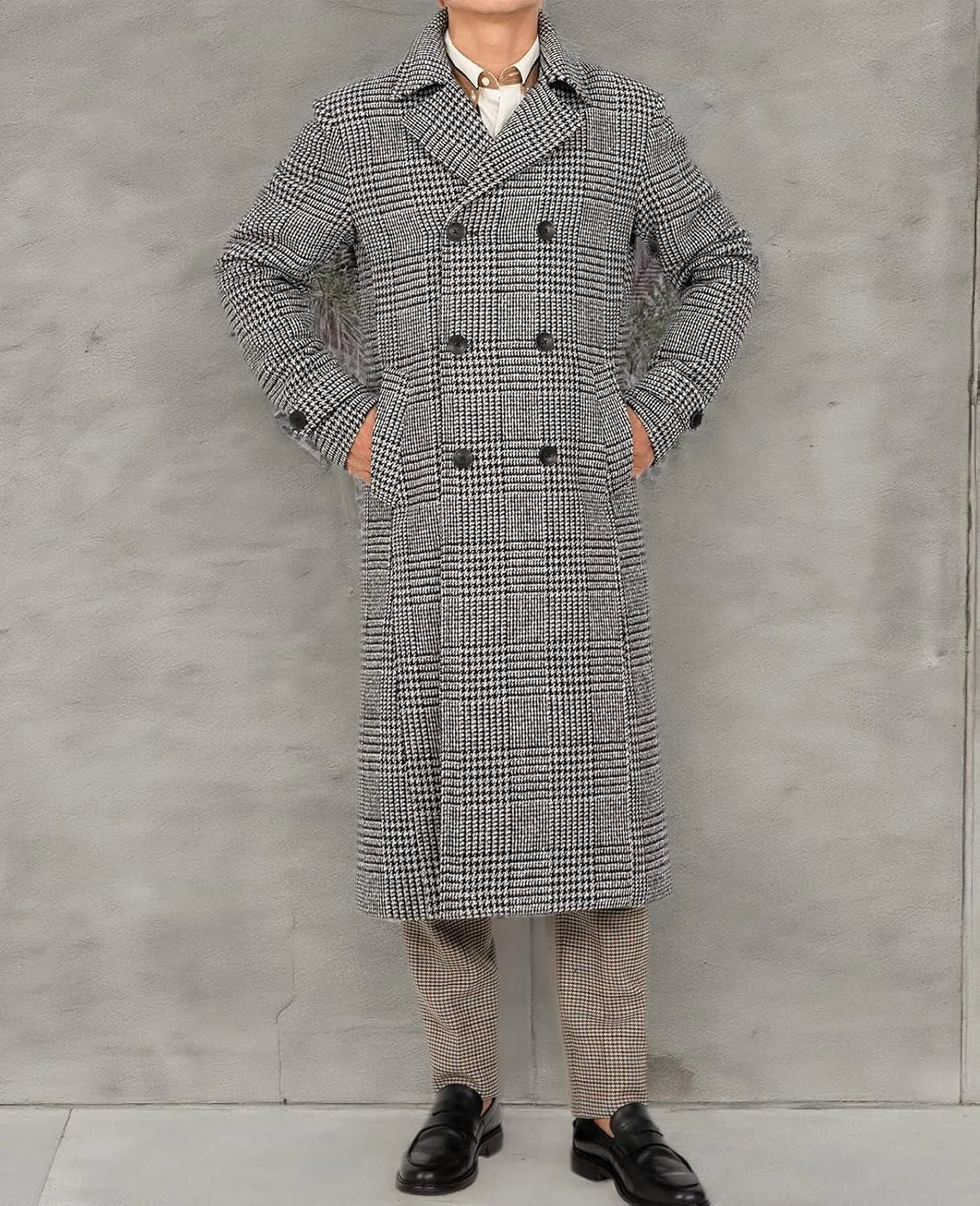 Bonnorth Men's Premium Wool Blend Full Length Trench Coat Winter Double Breasted Notch Lapel Pea Coats