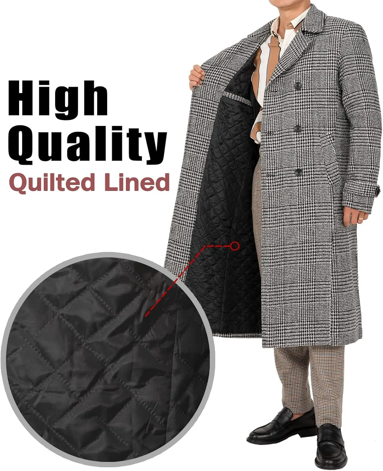 Bonnorth Men's Premium Wool Blend Full Length Trench Coat Winter Double Breasted Notch Lapel Pea Coats