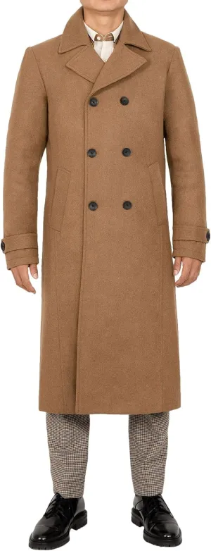 Bonnorth Men's Premium Wool Blend Full Length Trench Coat Winter Double Breasted Notch Lapel Pea Coats
