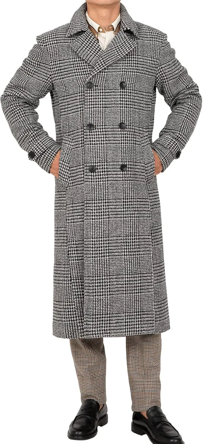 Bonnorth Men's Premium Wool Blend Full Length Trench Coat Winter Double Breasted Notch Lapel Pea Coats