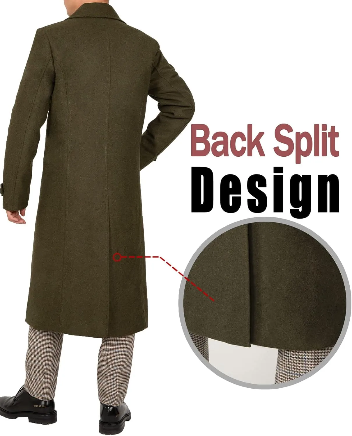 Bonnorth Men's Premium Wool Blend Full Length Trench Coat Winter Double Breasted Notch Lapel Pea Coats