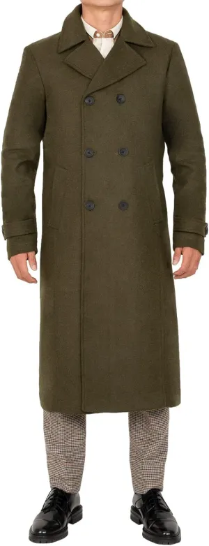 Bonnorth Men's Premium Wool Blend Full Length Trench Coat Winter Double Breasted Notch Lapel Pea Coats