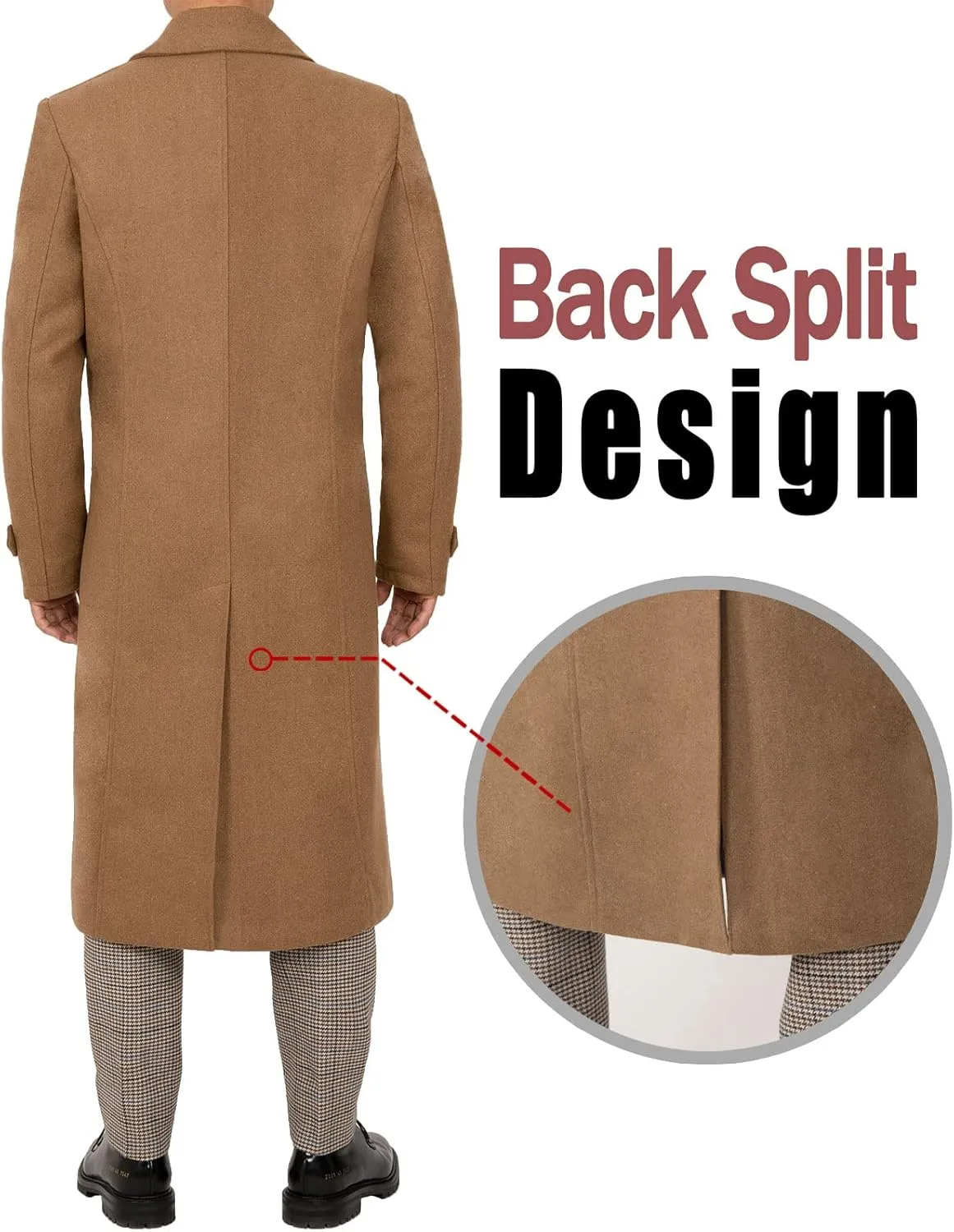 Bonnorth Men's Premium Wool Blend Full Length Trench Coat Winter Double Breasted Notch Lapel Pea Coats