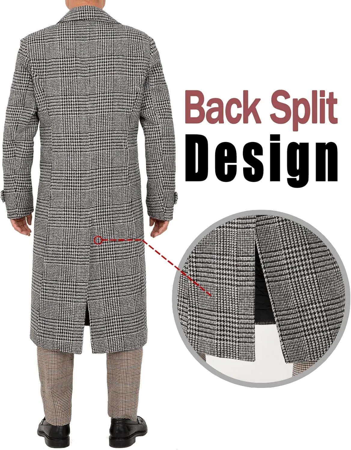 Bonnorth Men's Premium Wool Blend Full Length Trench Coat Winter Double Breasted Notch Lapel Pea Coats