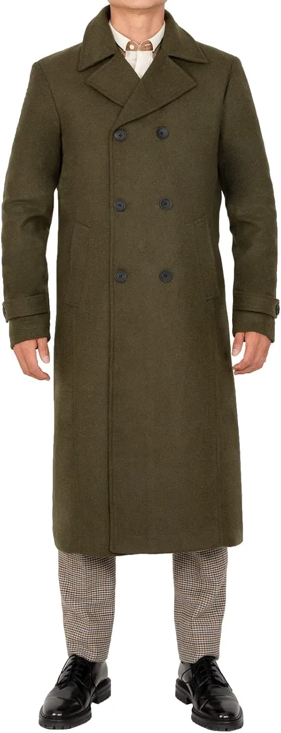 Bonnorth Men's Premium Wool Blend Full Length Trench Coat Winter Double Breasted Notch Lapel Pea Coats