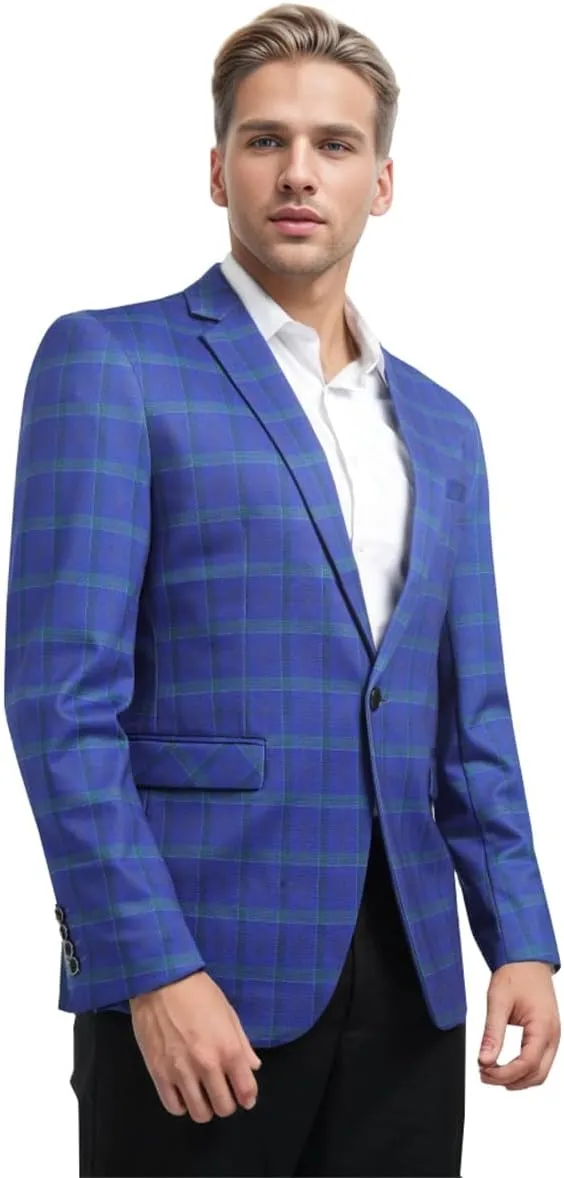 Boyland Men's Casual Suit Blazer Jackets Lightweight One Button Sport Coats Plaid Blazer