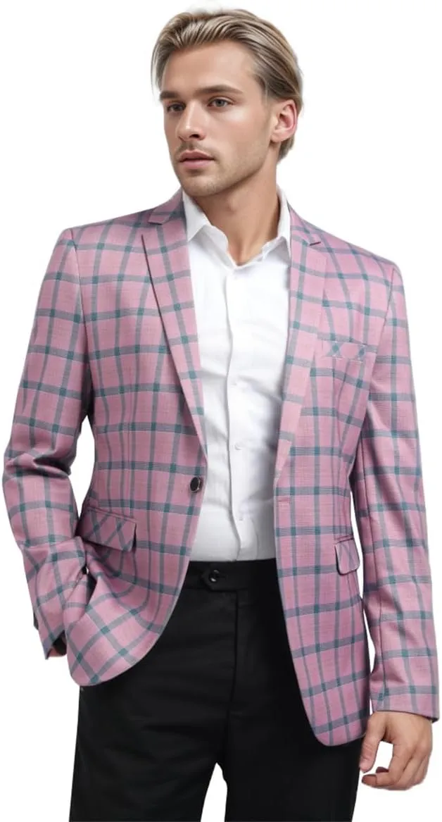 Boyland Men's Casual Suit Blazer Jackets Lightweight One Button Sport Coats Plaid Blazer