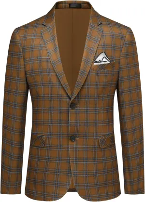 Boyland Men's Casual Suit Blazer Jackets Lightweight One Button Sport Coats Plaid Blazer