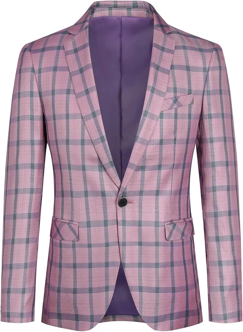 Boyland Men's Casual Suit Blazer Jackets Lightweight One Button Sport Coats Plaid Blazer