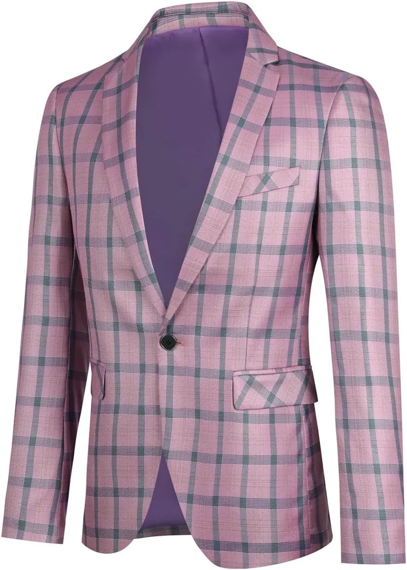 Boyland Men's Casual Suit Blazer Jackets Lightweight One Button Sport Coats Plaid Blazer