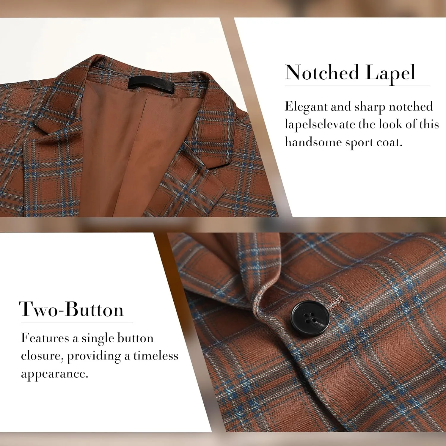Boyland Men's Casual Suit Blazer Jackets Lightweight One Button Sport Coats Plaid Blazer