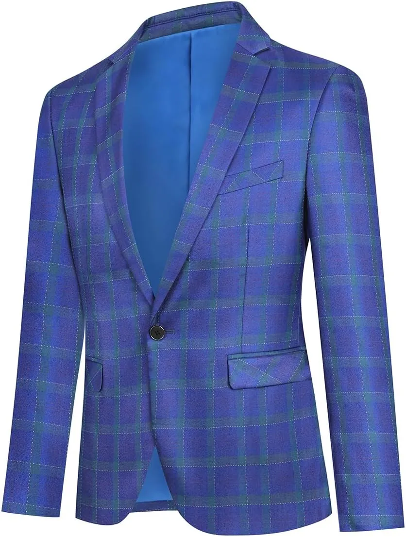 Boyland Men's Casual Suit Blazer Jackets Lightweight One Button Sport Coats Plaid Blazer