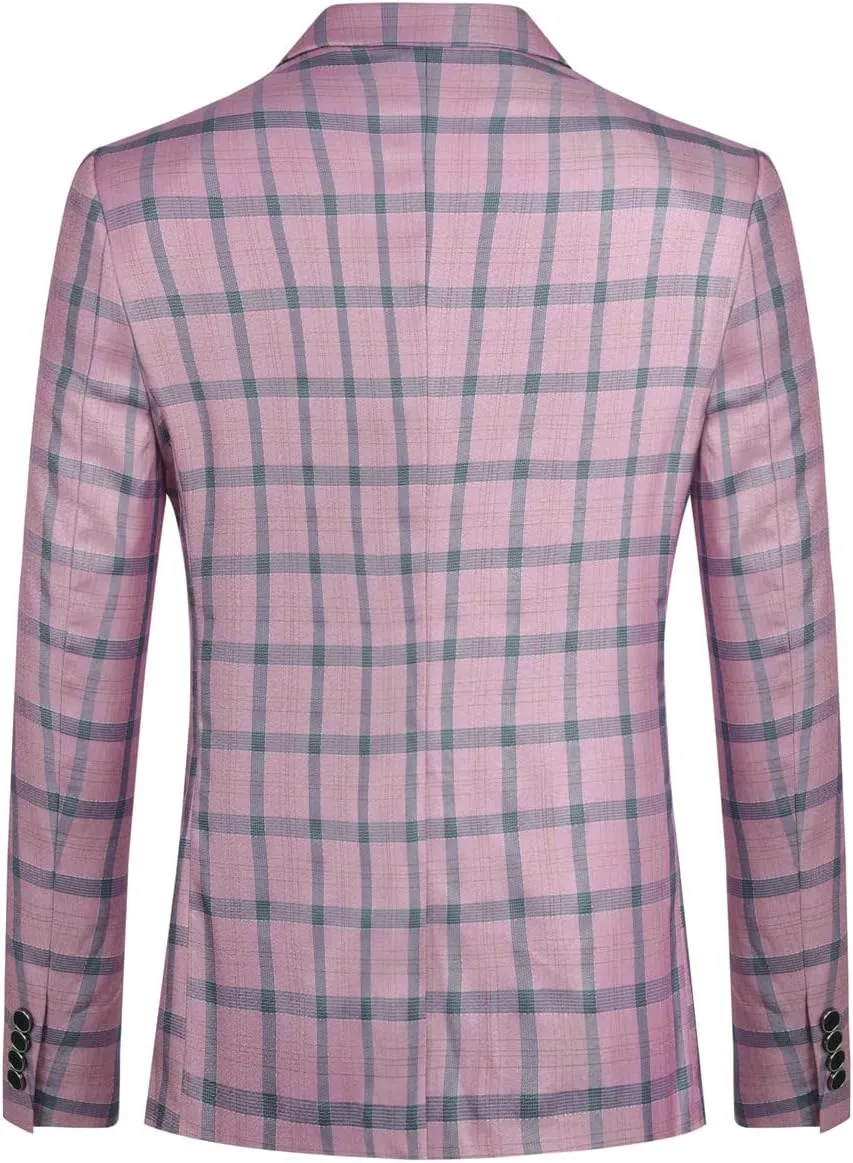 Boyland Men's Casual Suit Blazer Jackets Lightweight One Button Sport Coats Plaid Blazer