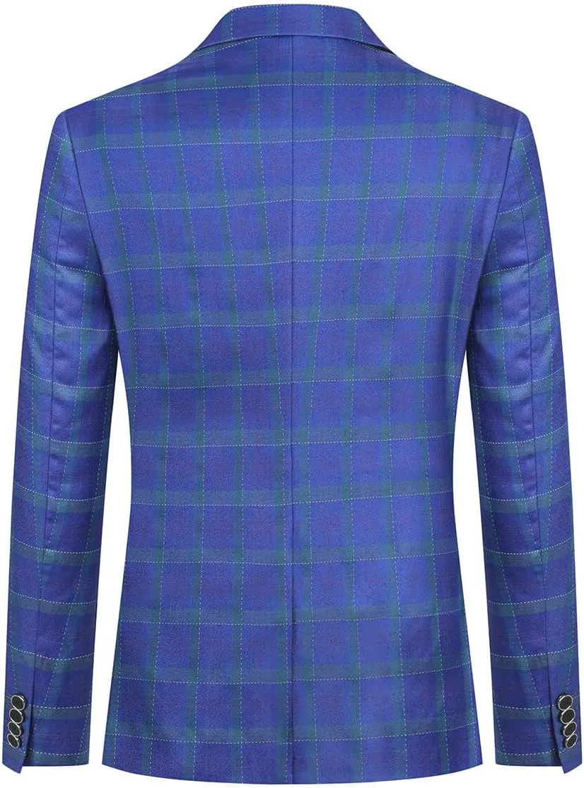 Boyland Men's Casual Suit Blazer Jackets Lightweight One Button Sport Coats Plaid Blazer