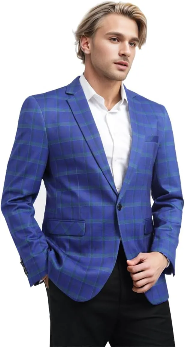Boyland Men's Casual Suit Blazer Jackets Lightweight One Button Sport Coats Plaid Blazer