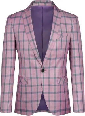 Boyland Men's Casual Suit Blazer Jackets Lightweight One Button Sport Coats Plaid Blazer