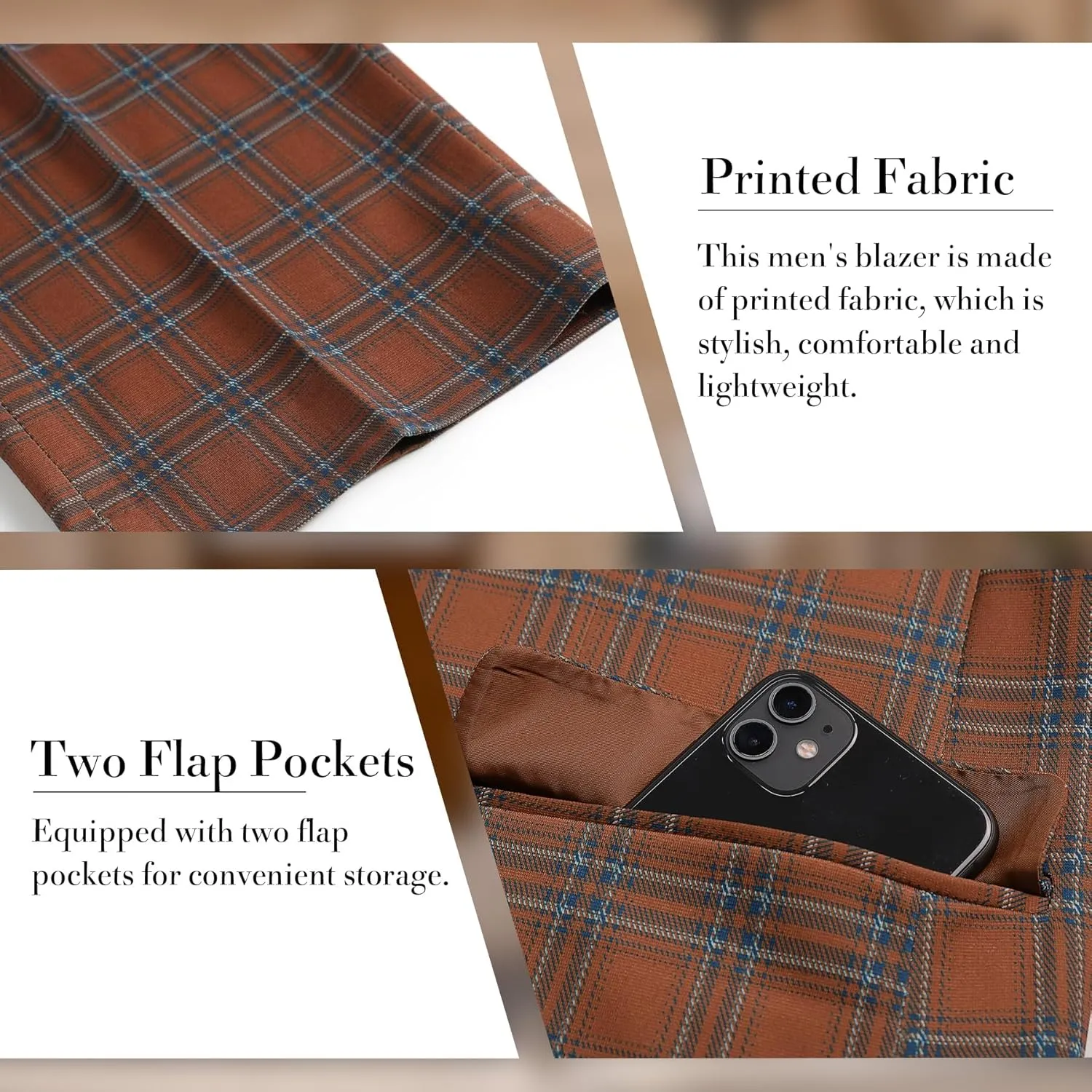Boyland Men's Casual Suit Blazer Jackets Lightweight One Button Sport Coats Plaid Blazer