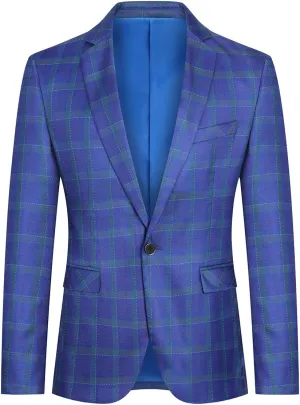 Boyland Men's Casual Suit Blazer Jackets Lightweight One Button Sport Coats Plaid Blazer