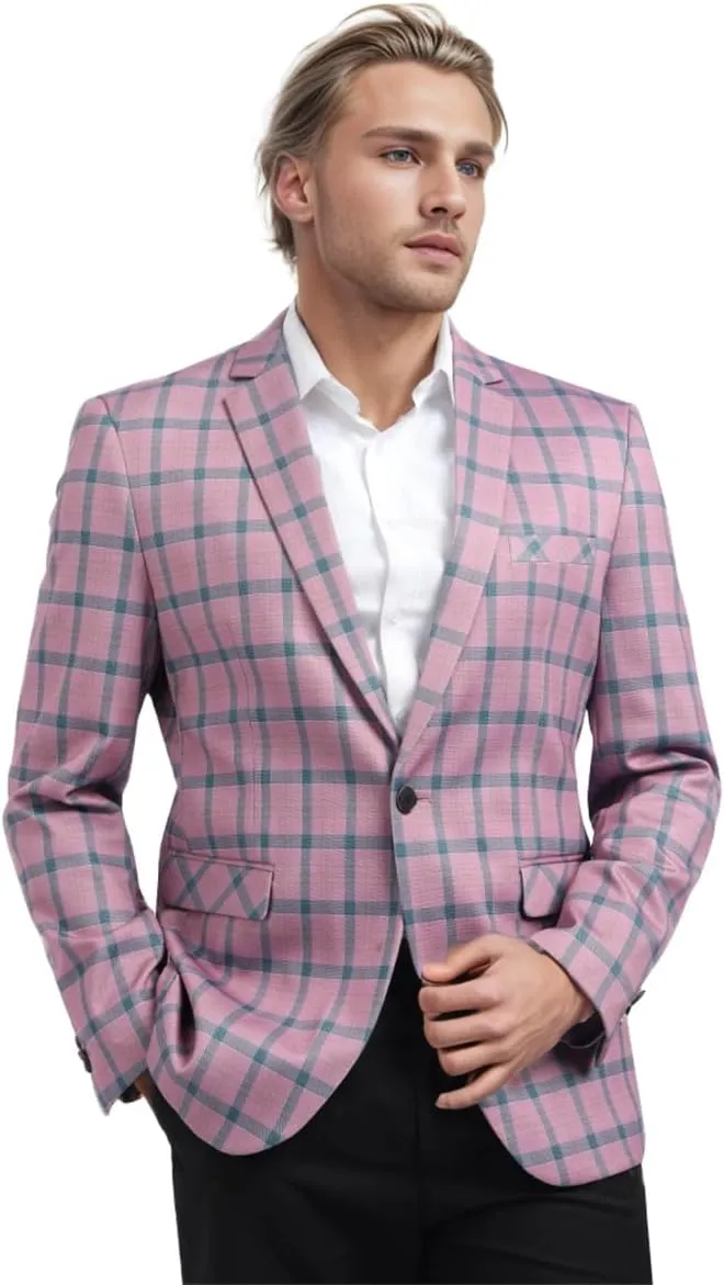 Boyland Men's Casual Suit Blazer Jackets Lightweight One Button Sport Coats Plaid Blazer