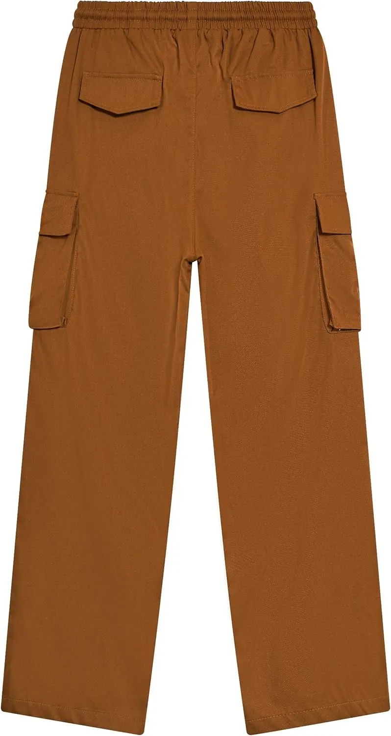 Boys Cargo Pants Wide Leg Pants Teen Kids Drawstring Straight Trousers with Pockets Size 7-14