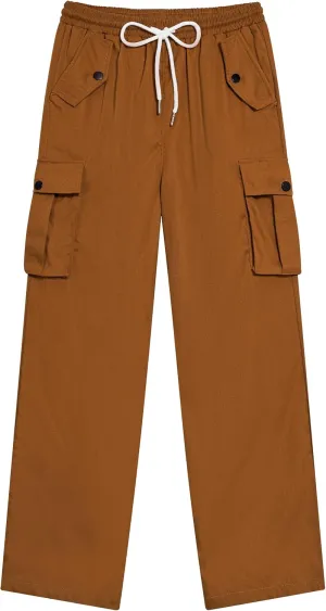 Boys Cargo Pants Wide Leg Pants Teen Kids Drawstring Straight Trousers with Pockets Size 7-14
