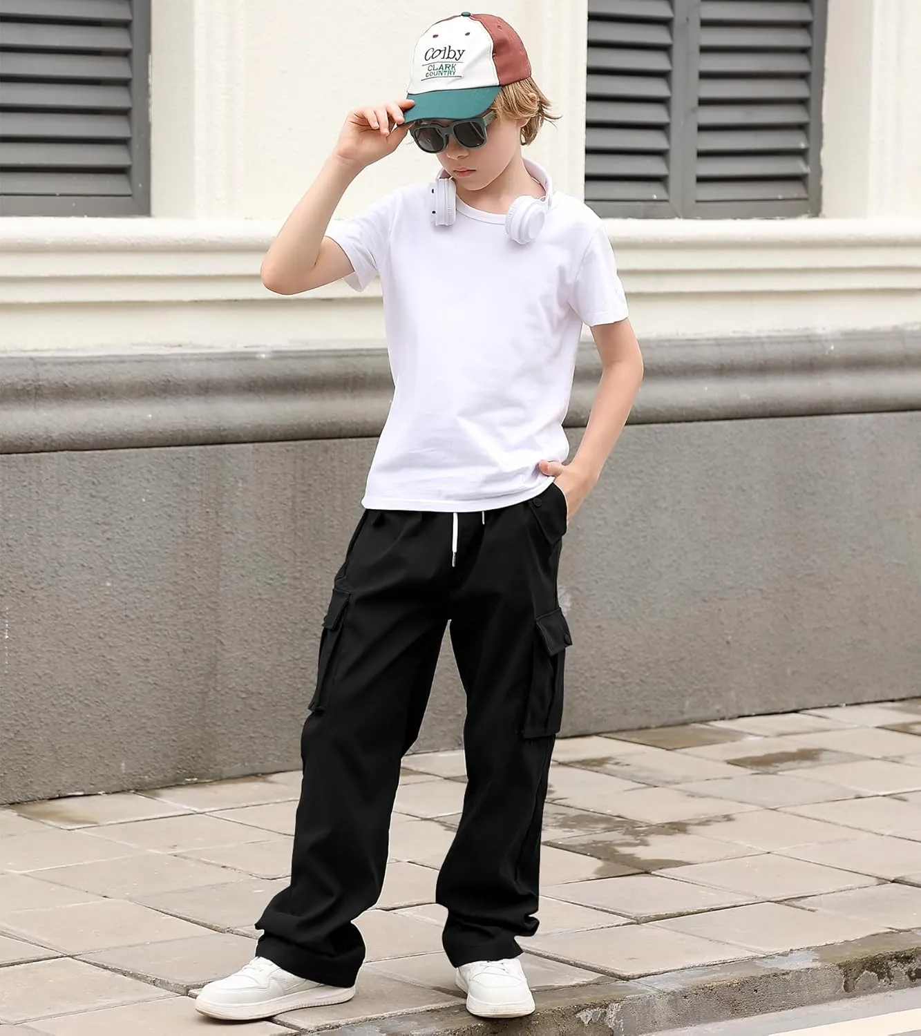 Boys Cargo Pants Wide Leg Pants Teen Kids Drawstring Straight Trousers with Pockets Size 7-14