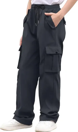Boys Cargo Pants Wide Leg Pants Teen Kids Drawstring Straight Trousers with Pockets Size 7-14