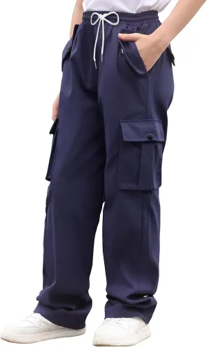 Boys Cargo Pants Wide Leg Pants Teen Kids Drawstring Straight Trousers with Pockets Size 7-14