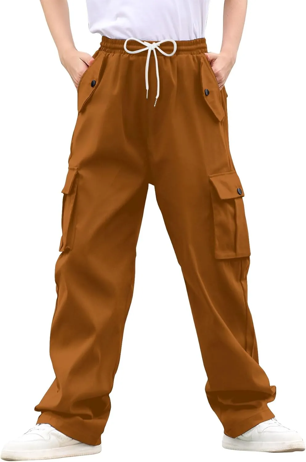 Boys Cargo Pants Wide Leg Pants Teen Kids Drawstring Straight Trousers with Pockets Size 7-14