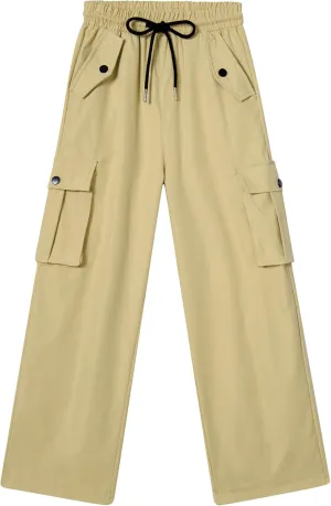 Boys Cargo Pants Wide Leg Pants Teen Kids Drawstring Straight Trousers with Pockets Size 7-14