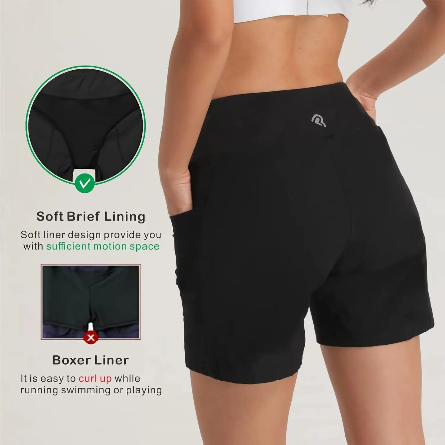 bpbtti Women's 5'' Swim Shorts High Waisted Board Shorts Tummy Control Swimsuit Bottoms